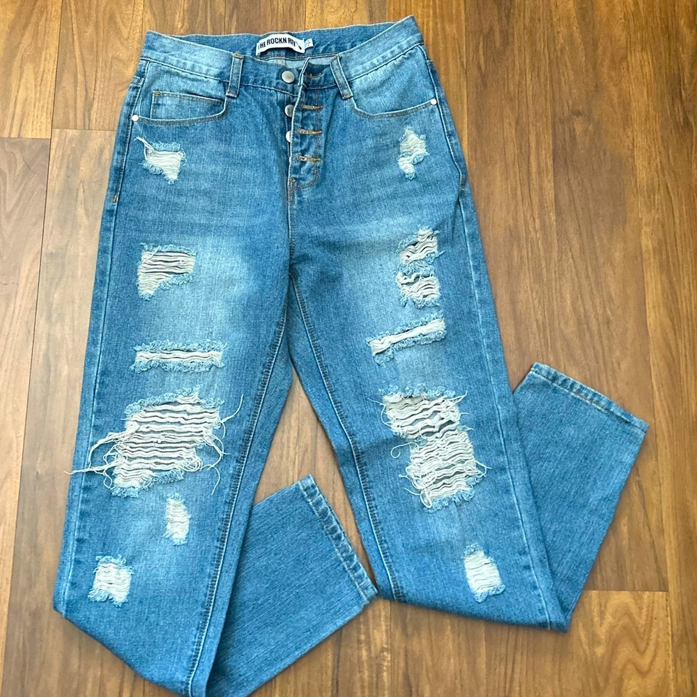The Rockn Rev Ripped Distressed Denim Jean Size 6